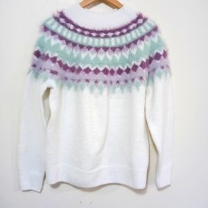GEORGE Fair Isle Pastel Fluffy Eyelash Women Sweater Size L.